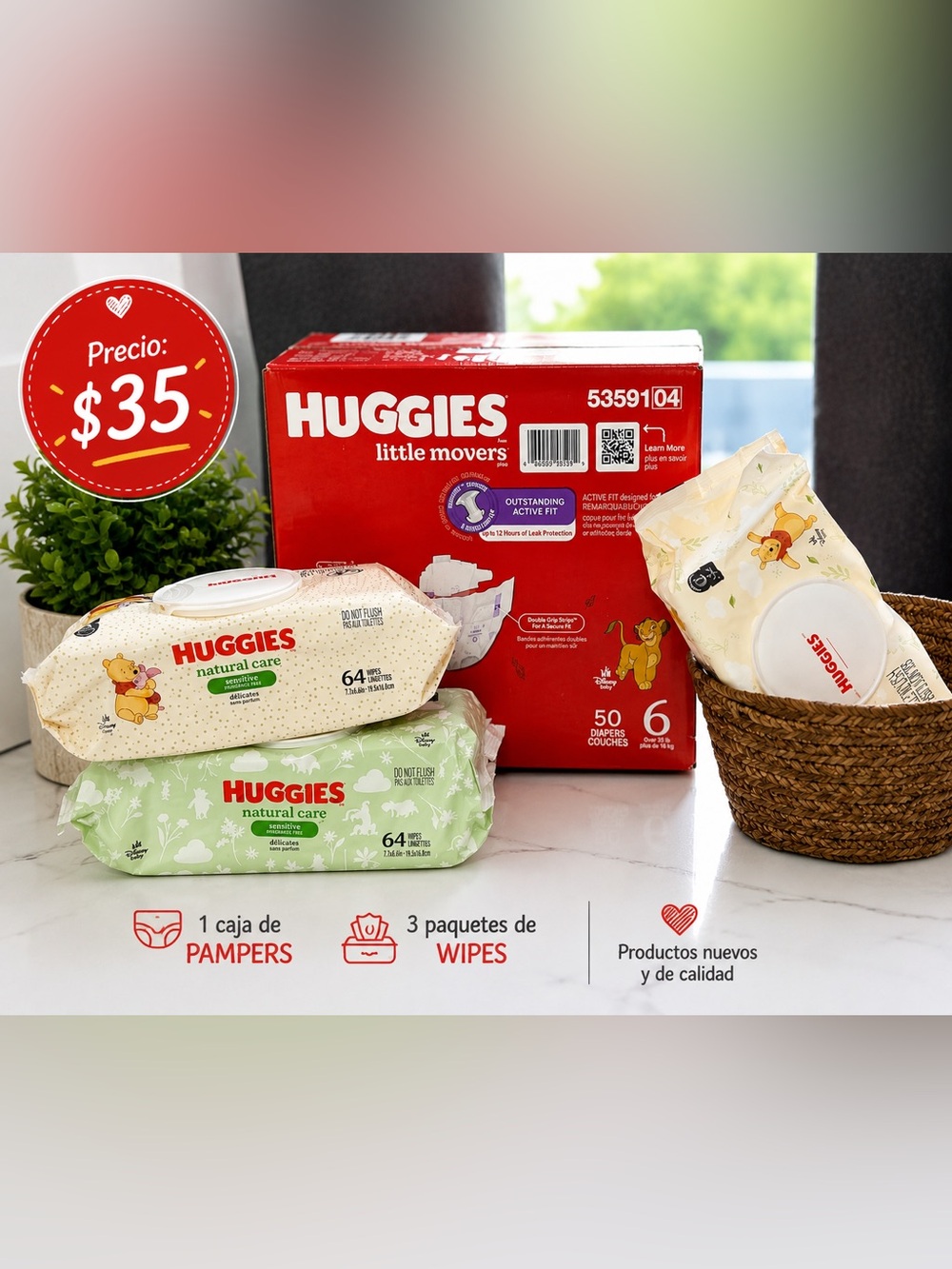 Huggies Little Movers Size 6 Red Diapers with Natural Care Wipes